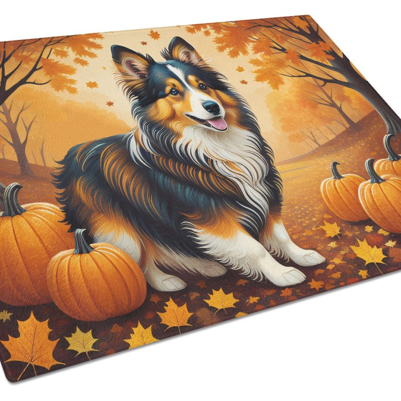Edge Collections - 15" x 12" - Brown - Sheltie Decorative Glass Cutting Board - 1 Piece